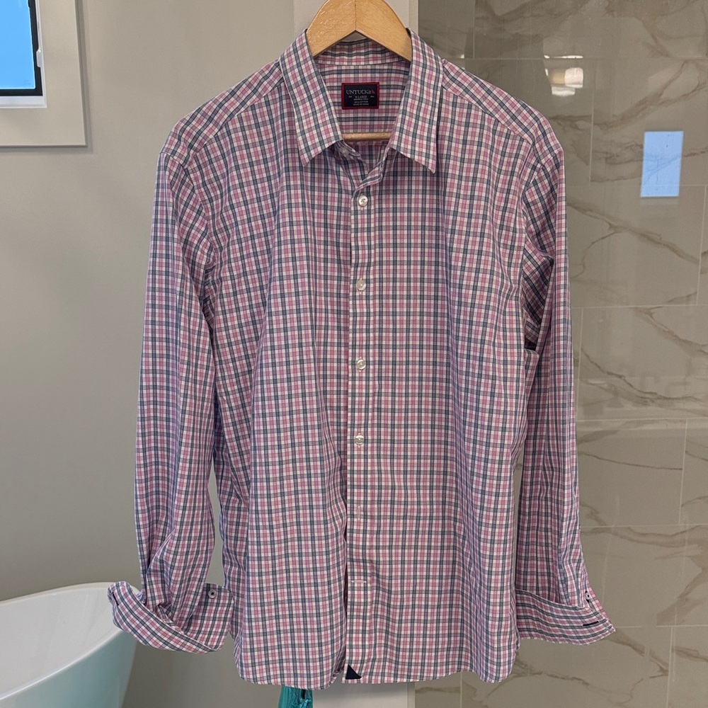 UNTUCKit Pink and Blue Check Dress Shirt